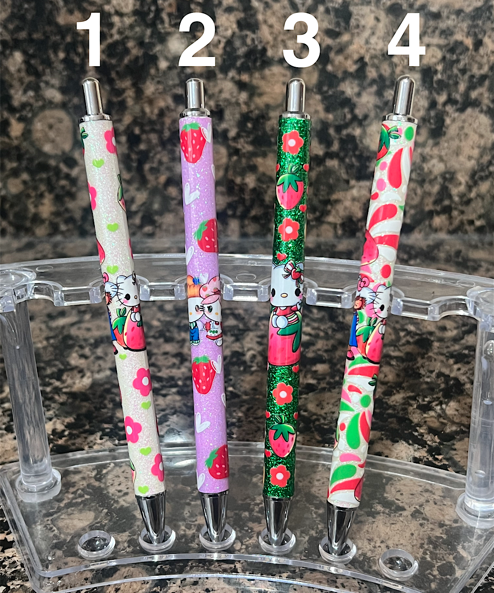 UV DTF Strawberry White Cat Pens