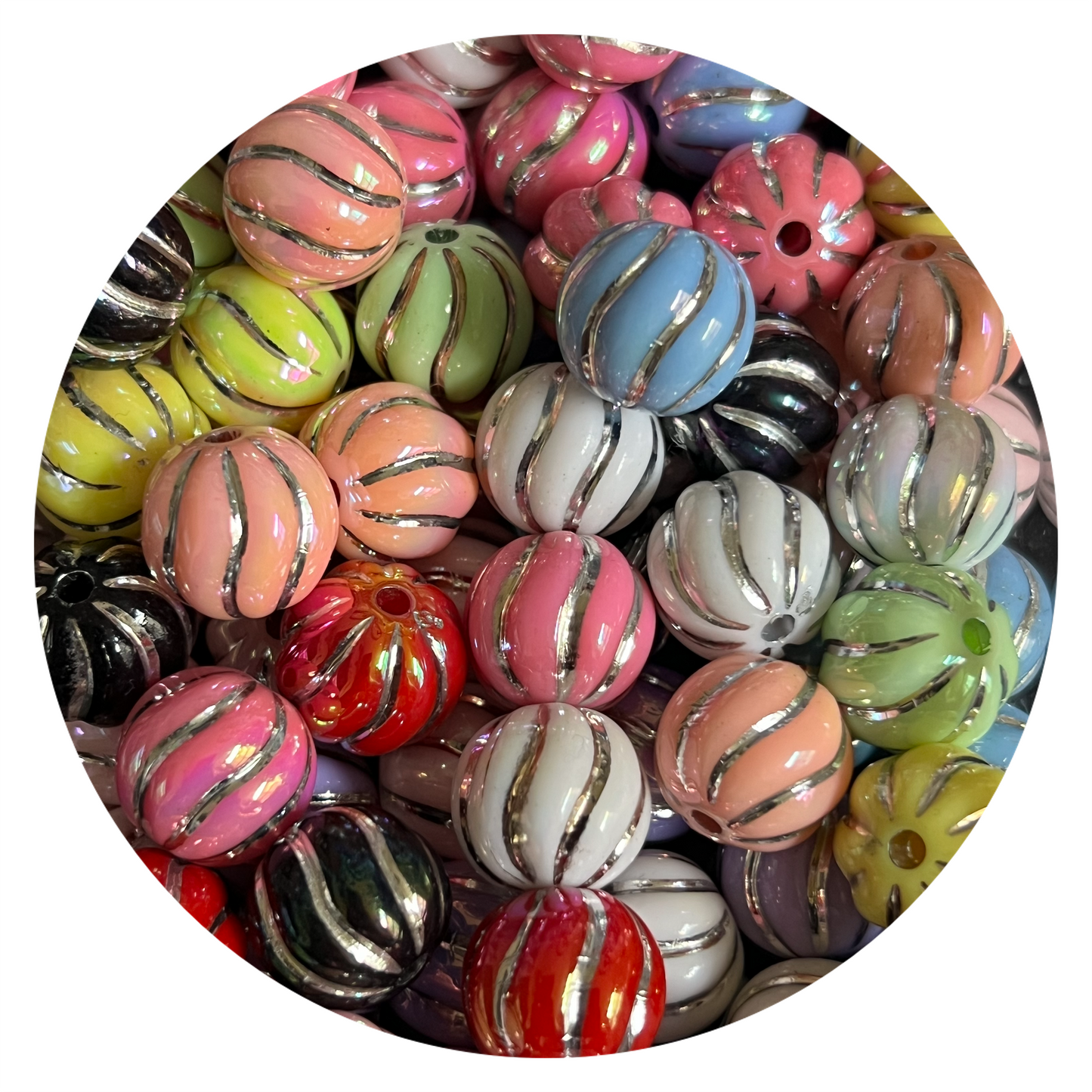 Silver Striped Pumpkin Beads 16mm